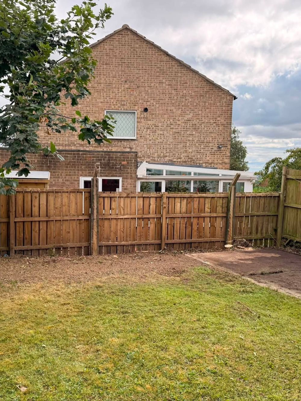 Garden after tree removal, opened up and brighter with the house visible